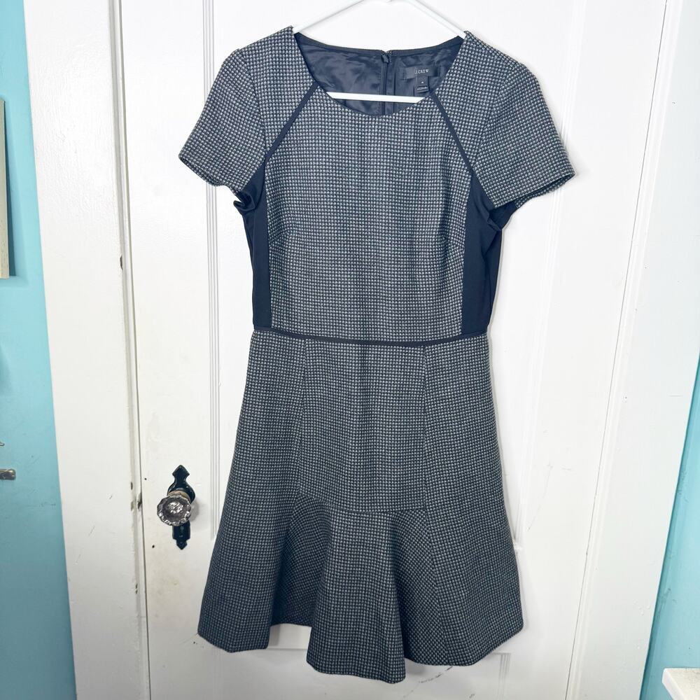 J. Crew Checkered Flutter Dress Wool Blend Lined Fitted Professional Work Size 4